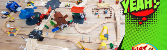 Wooden Train Tracks & Wooden City with Farm, Mill! [More than 100 pcs]